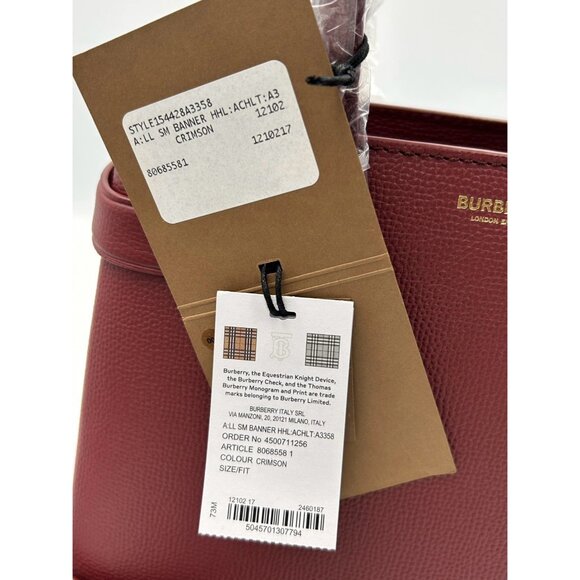 Burberry Small Banner Leather Horse Check Crossbody Shoulder bag Crimson - Picture 12 of 16